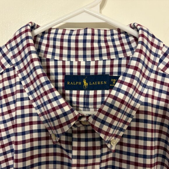 Ralph Lauren Polo Men's Classic Blue/Red Check Button-Down Oxford Shirt 3XB Logo - Picture 3 of 10